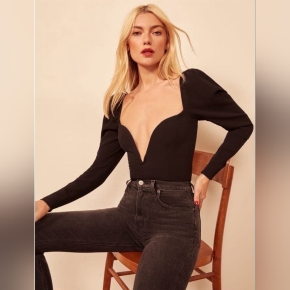 Reformation Roma Puffy Sleeve Long Sleeve Top 6 Black